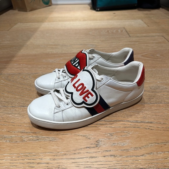 Gucci Wmns Ace 'Blind for Love' White Sneakers 9.5sz - Picture 2 of 9